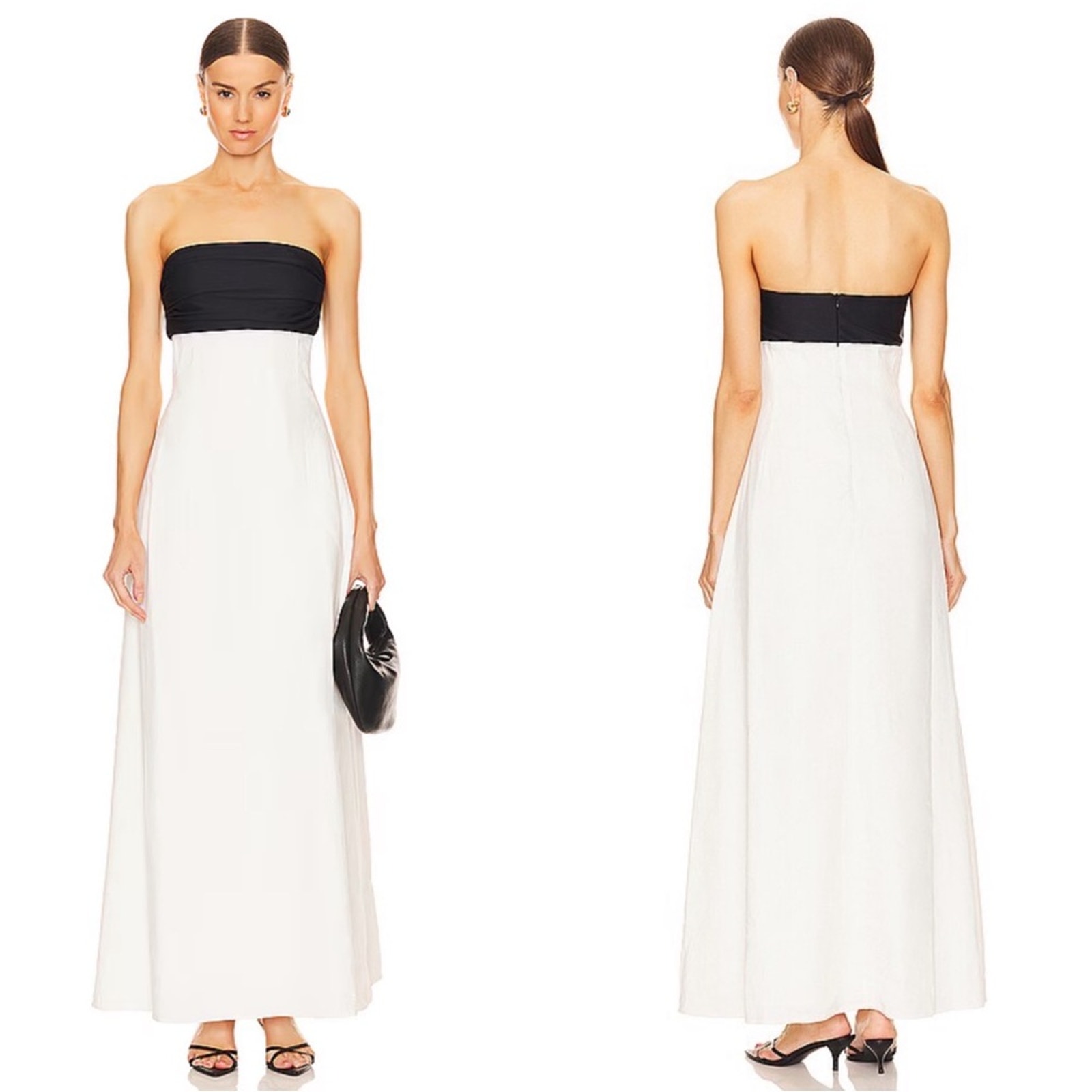 Anna Quan Marcia Strapless Linen Ivory White And Black Maxi Dress Size 2